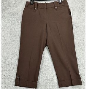 Dressbarn Capris Pants Womens 8 Dark Brown Cropped Slim Leg Slightly Fitted NEW‎